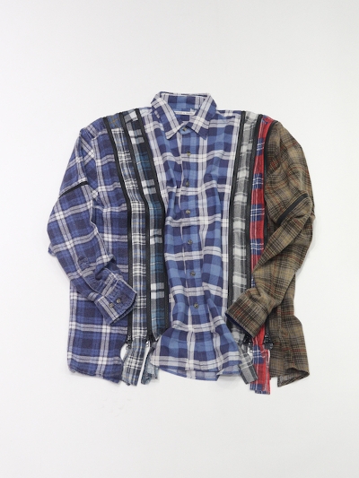 NEEDLES（ニードルズ）PU347 Rebuids by Needles Flannel Shirt 7 Cuts Zipped Wide  Shirt